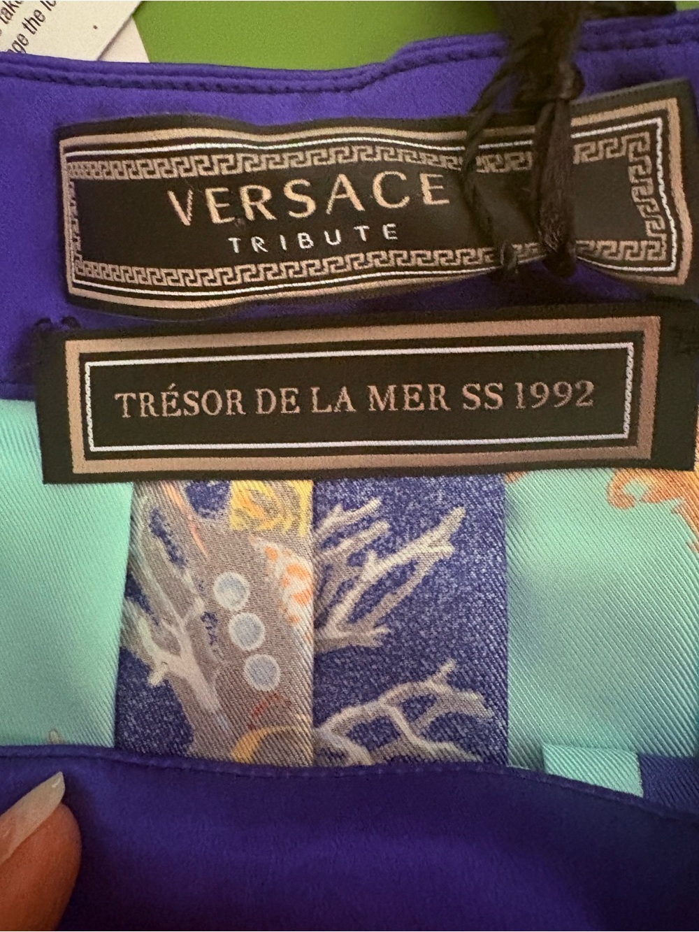 Versace Tribute Satin Top in Purple & Aqua Sea-Print